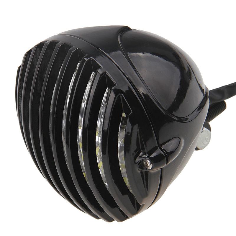 Motorcycle Finned Grill Led Headlight Lamp For Cafe Racer Bobber Chopper