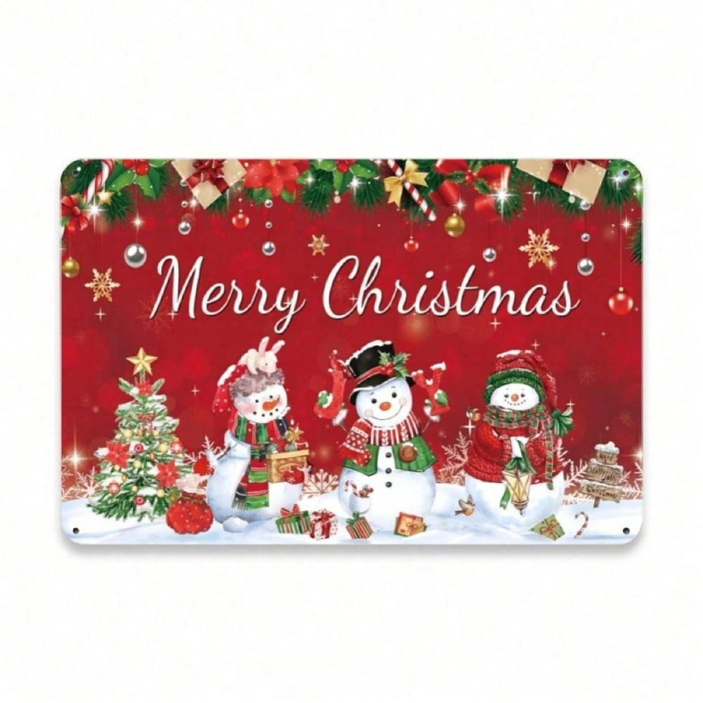 Vintage Christmas Snowman Metal Tin Sign, Iron Wall Art Home Decoration 8 11.8 Inch