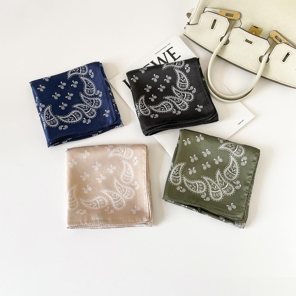 New High-end Silk Scarf Women's European and American Blue Cashew Print Scarf Small Square Scarf with Headscarf Wholesale