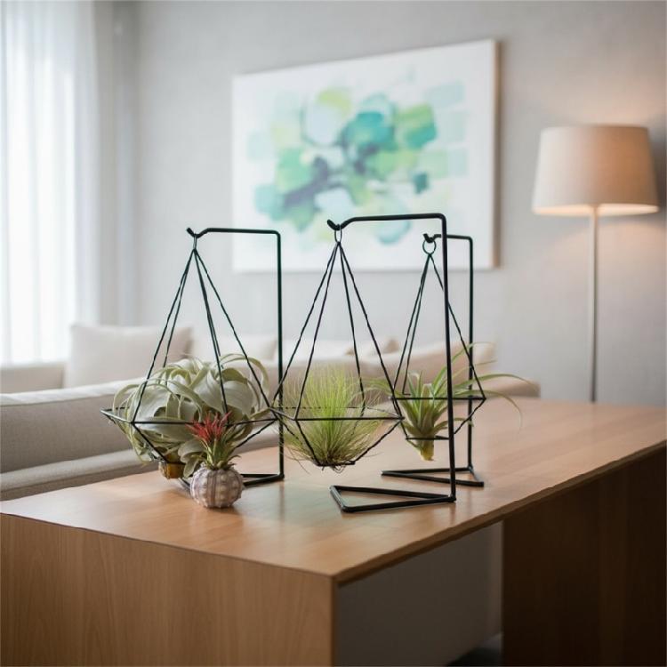 Decorative Iron Plant Stand Modern Geometric Styles Stable Construction For Living Spaces Balcony Use