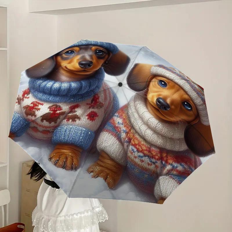 1pc Winter Dachshund Friends Umbrella with Plastic Handle,Suitable for All Seasons Home Travel Outdoor UmbrellaDD302