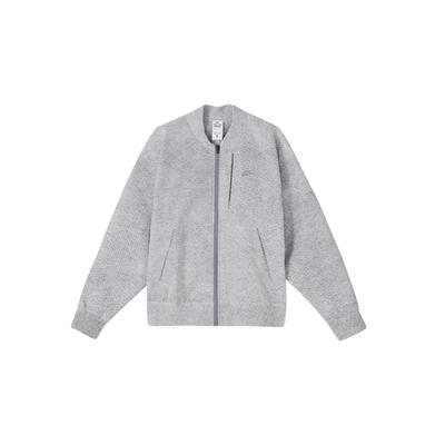 Giacca Uomo Monocolore con Logo Ricamato Collo da Baseball con Zip Grigio Fumo DQ4269-077