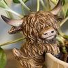 Mini Highland Cow Pot Hugger for Planter Miniature Animal Flower Pot Climber Resin Calf Sculpture for Outdoor Garden Patio Fence Lawn Yard Decor