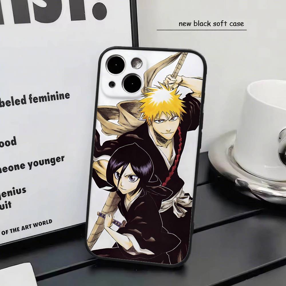 anime bleach for iPhone 15 16 14 Plus 13 12 11 17 Pro Max 17 Air Black Soft Phone Cover