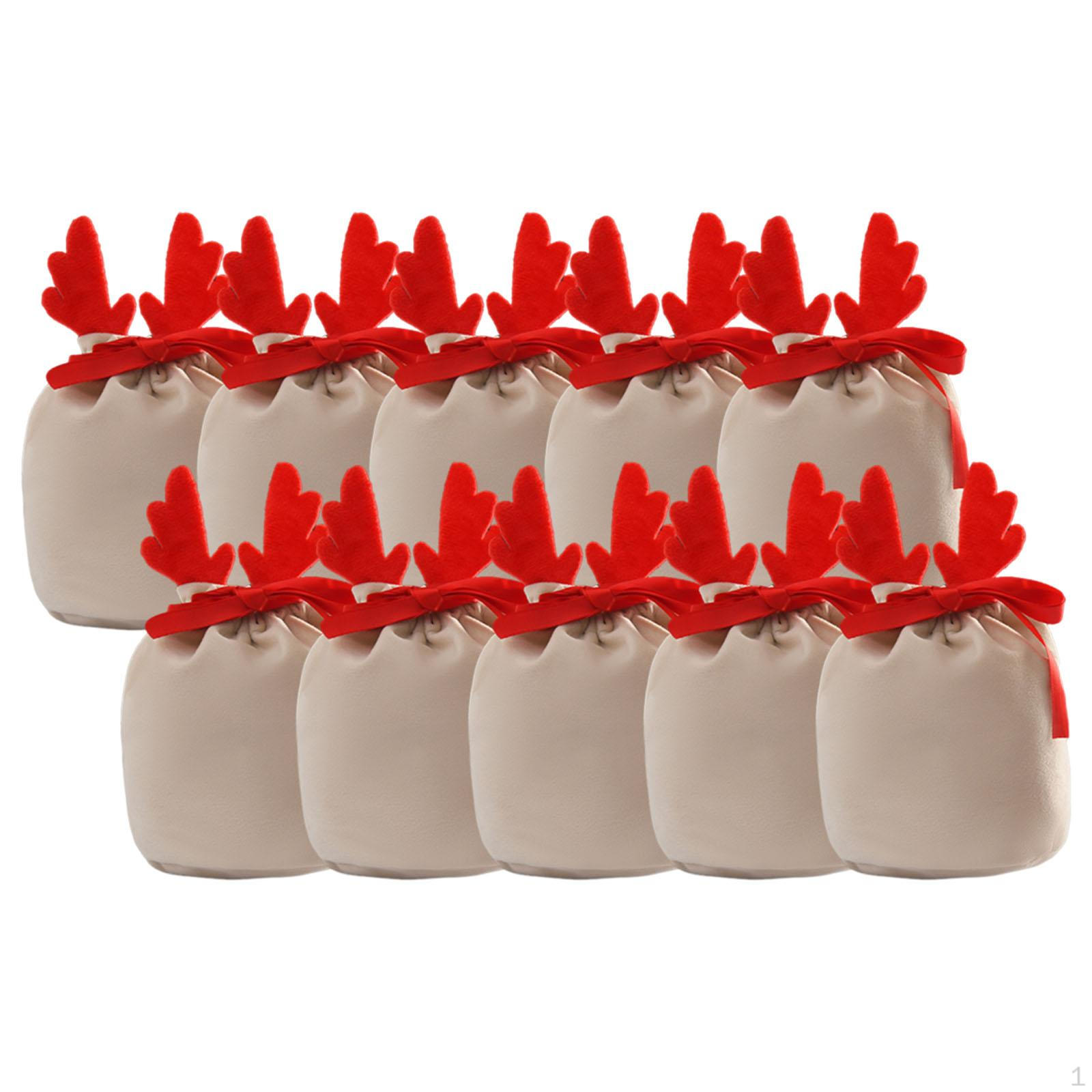 

10 Pieces Christmas Bag Drawstring Gift Pouch Santa Sack Treat Candy Storage Cloth Material Red Antlers