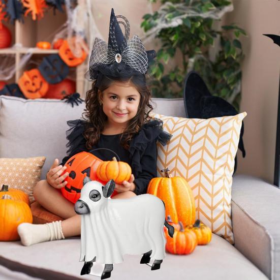 Ghost Cow Shape Metal Resin Handmade Halloween Decor Indoor Outdoor Sculpture Yard Decorative Ornament