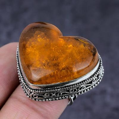 Gemma Ambra Baltica Naturale Fatto a Mano Gioiello Anello Argento Sterling 925 S.8 V3Y69