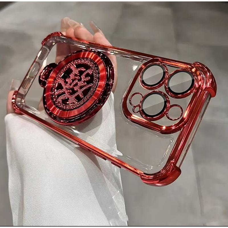 Applicable To Apple 16pro Rotating New Year's Hair Stand Mobile Case IPhone 15 Magnetic 14 Four Corner Anti Fall TPU Case