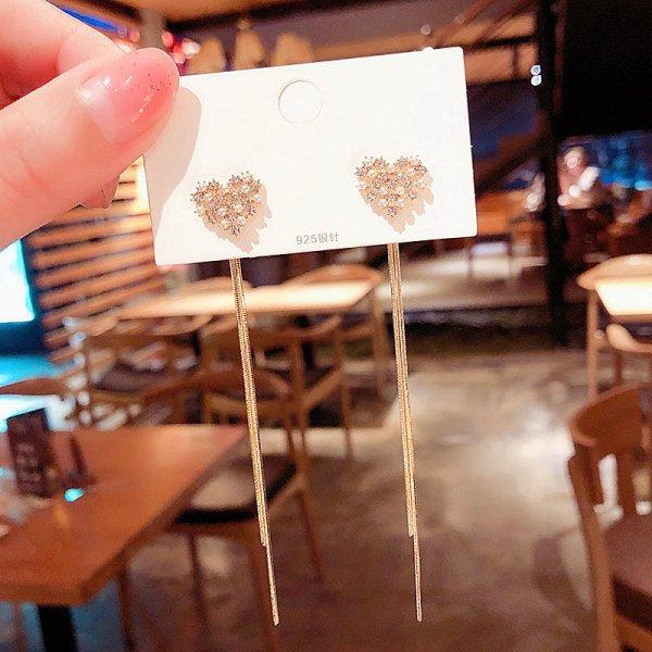 Korean Exquisite Imitation Pearl Tassel Drop Earring For Women Shiny Zircon Flower Leaf Long Ear Line Geometric Earring Jewelry
