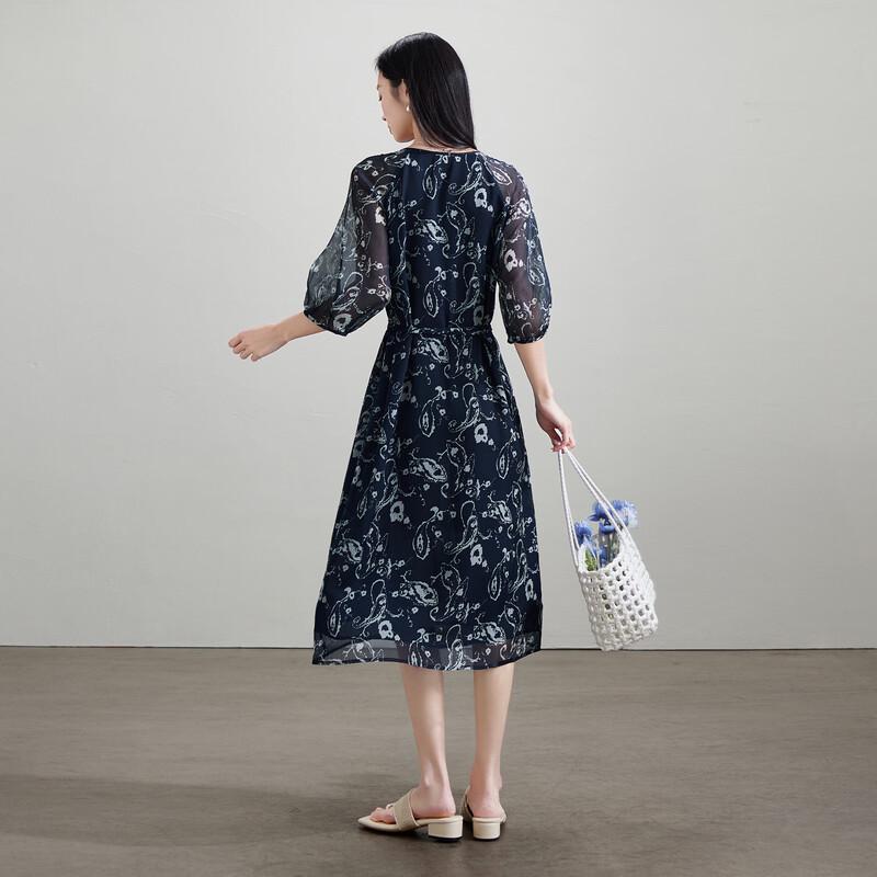 SOFSIL Elegantes bedrucktes Midi-Kleid mit V-Ausschnitt
