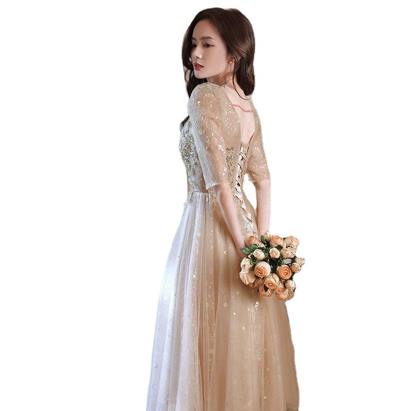 Host Evening Dress Champagne Bridesmaid Dress Banquet Temperament Large Size Engagement Art Test Fairy Dress