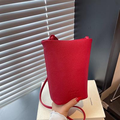 Vintage Solid Color PU Bucket Shoulder Bags for Women Casual Simple Ladies Crossbody Bag Lgihtweight Female Phe Clutch Purse