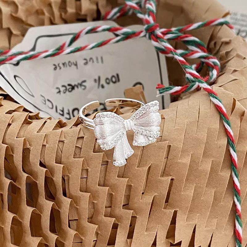 Exquisite Adjustable Copper Bowknot Ring With Dazzling Zircon For Women