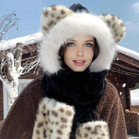 3 in 1 Winter Scarf Hat Knitted Windproof Warm Elastic Tiger Pattern Thermal Hat