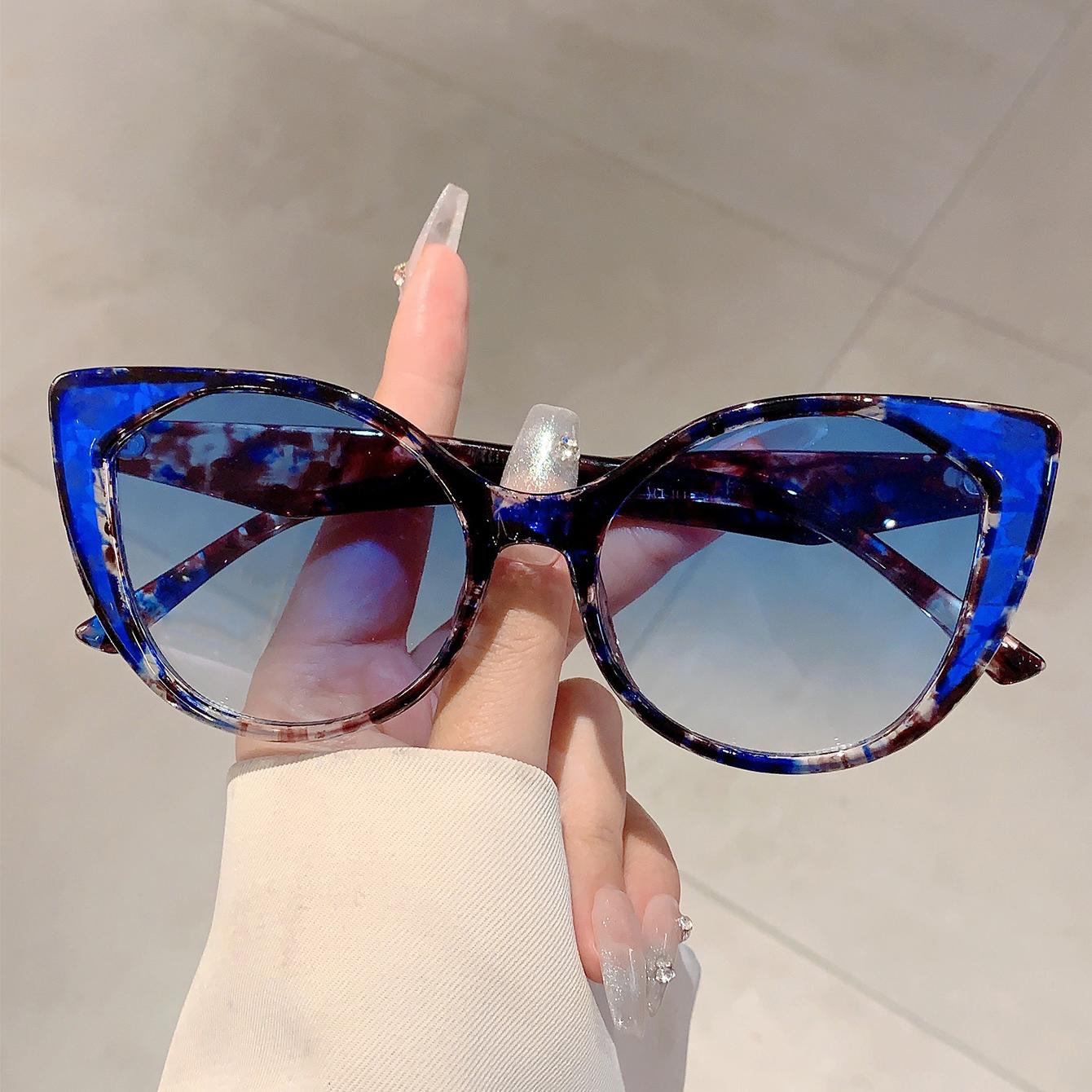 Dote Women's Blue Stylish Leopard Sunglasses Trendy Cat Eye Design Decoration Sun Glasses Travelling Hiking Gradient Shades Cm