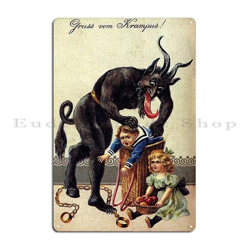 The Krampus Beware The Ill Behaved Print Krampus Greetings Metal Plaque Printing Decoration Garage Wall Mural Tin Sign Poster