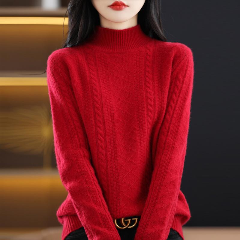 Утолщенный осенне-зимний новый стильный женский кардиган с полувысоким воротником вязаный кардиган с низом пуловер топ из жареного теста S 8469₽