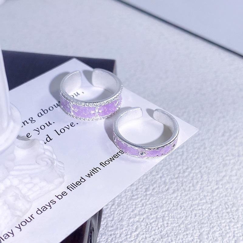 Color Flower Purple Enamel Iris Open Ring Niche Light Luxury High Sense Personality Ring