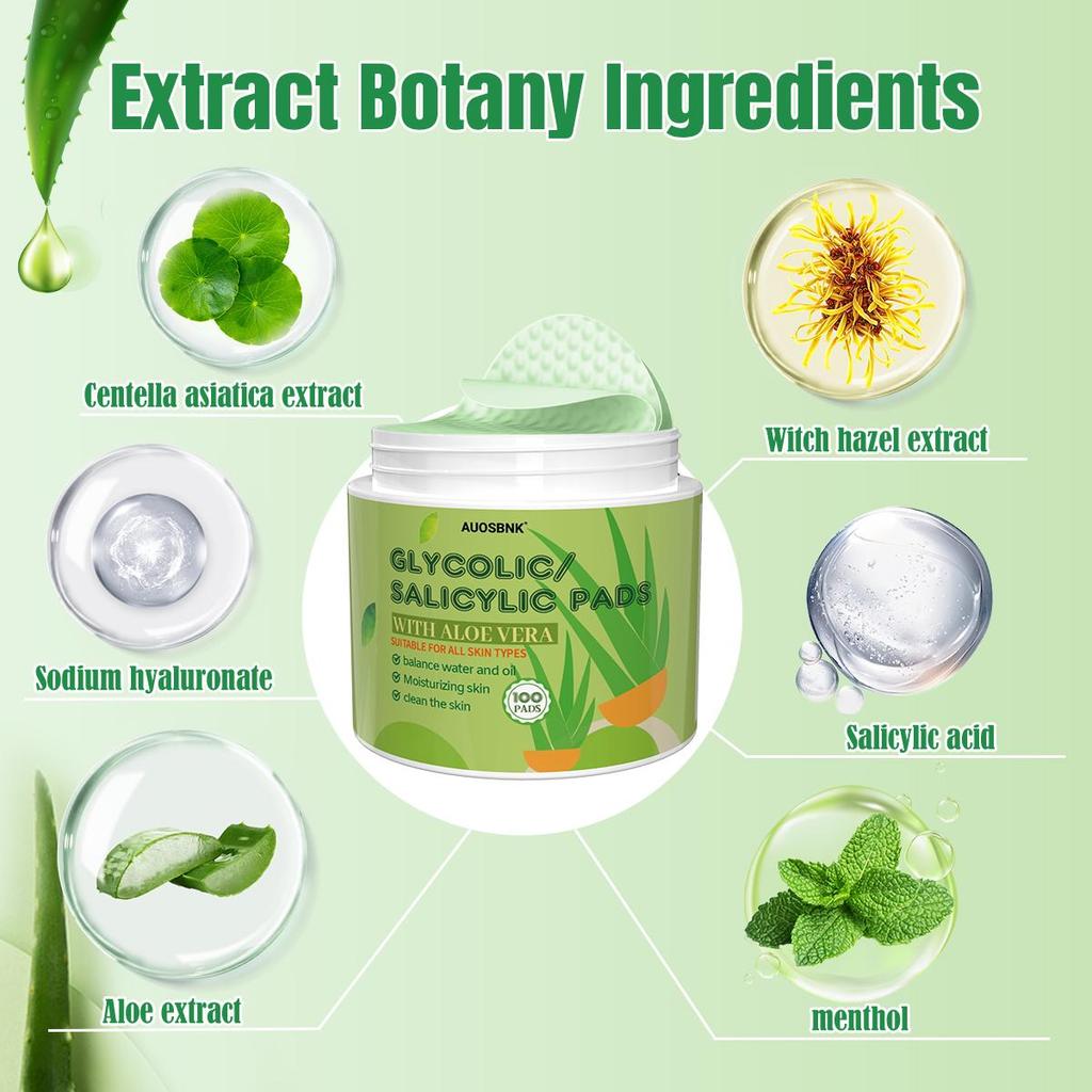 Aloe Salicylic Acid Exfoliating Pads - Gently Exfoliate, Deep Clean Pores, Prevent Breakouts & Hydrate Skin, Daily Facial Pads for Acne Prone-60Pcs