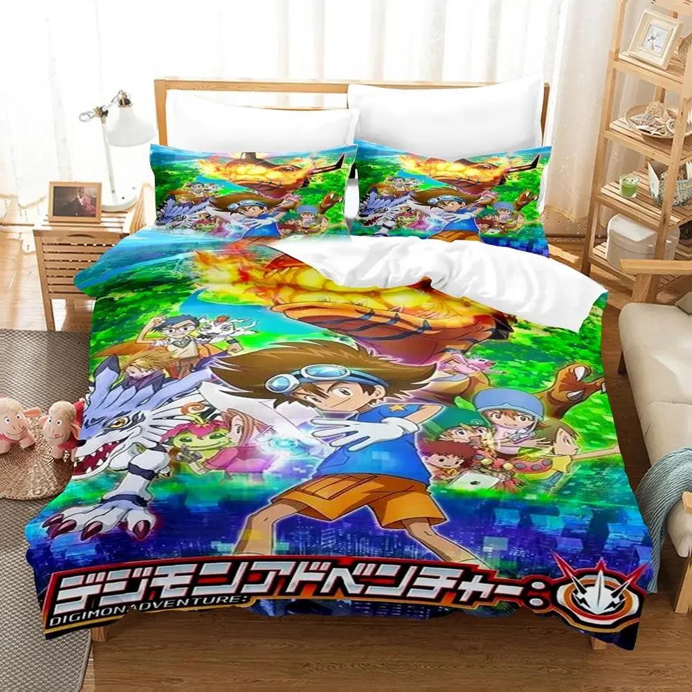3D Print Anime Digimon Adventure Bedding Set Duvet Cover Bed Set Quilt Cover Pillowcase Comforter King Queen Size Boys Adult
