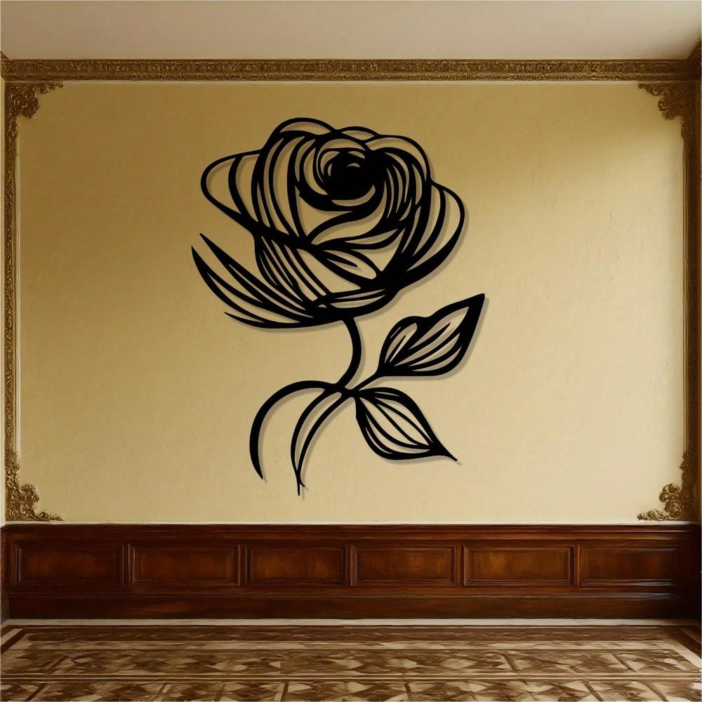 Black Wrought Iron Rose Wall Art Metal Flower Sculpture Large Wall Decor for Garden Entrance Bedroom Romantic Gift