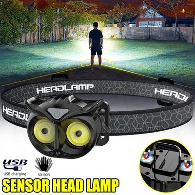 Lampe Frontale Super Lumineuse Rechargeable par USB Étanche à Induction LED Lampe Frontale Ultralégère Lampe de Poche Pêche Lampe Frontale de Camping