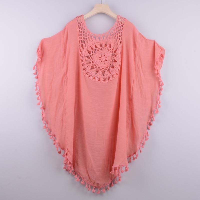 New Fashion Lace Beach Dress Sexy Women Irregular Cover Up Hollow Loose Seaside Dress Large Size Tassel Bikini Style Casual Summer Solid Clothing