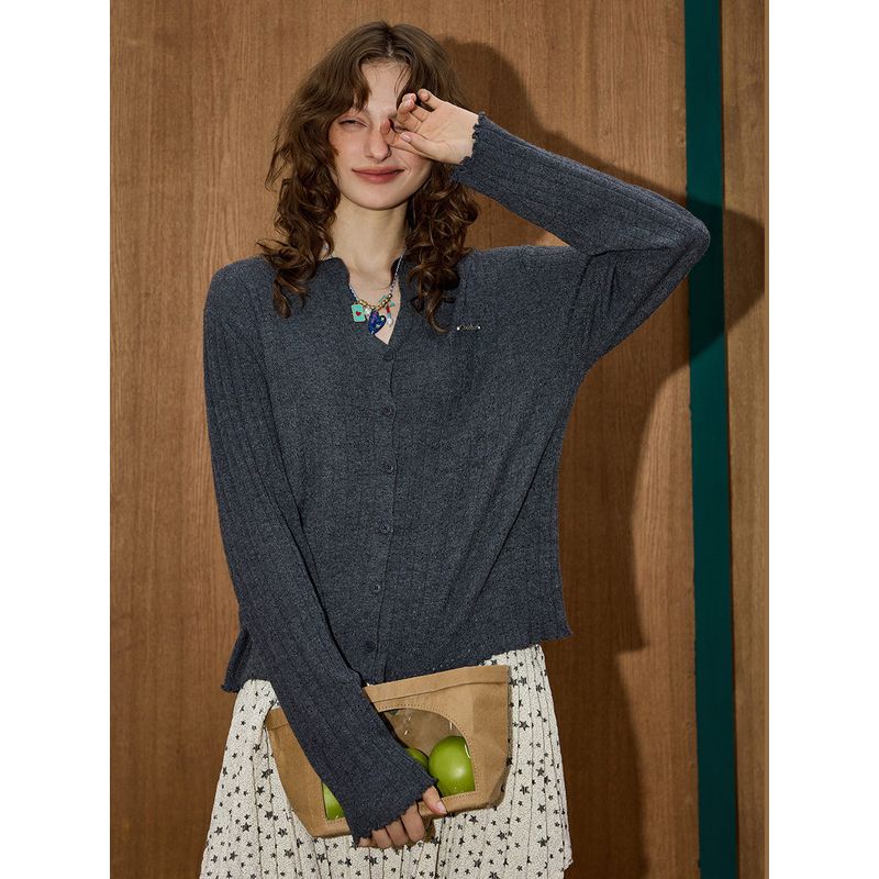 Coolhut2025 Autum Patchwork Contrasting Color American Retro Loose and Versatile Knitted Cardigan