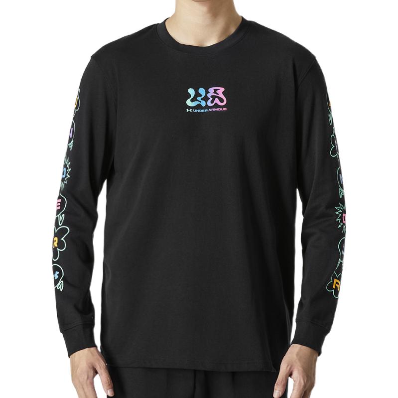 Under Armour FW22 T-shirt Pullover Girocollo con Stampa Uomo Top Nero 1375095-001