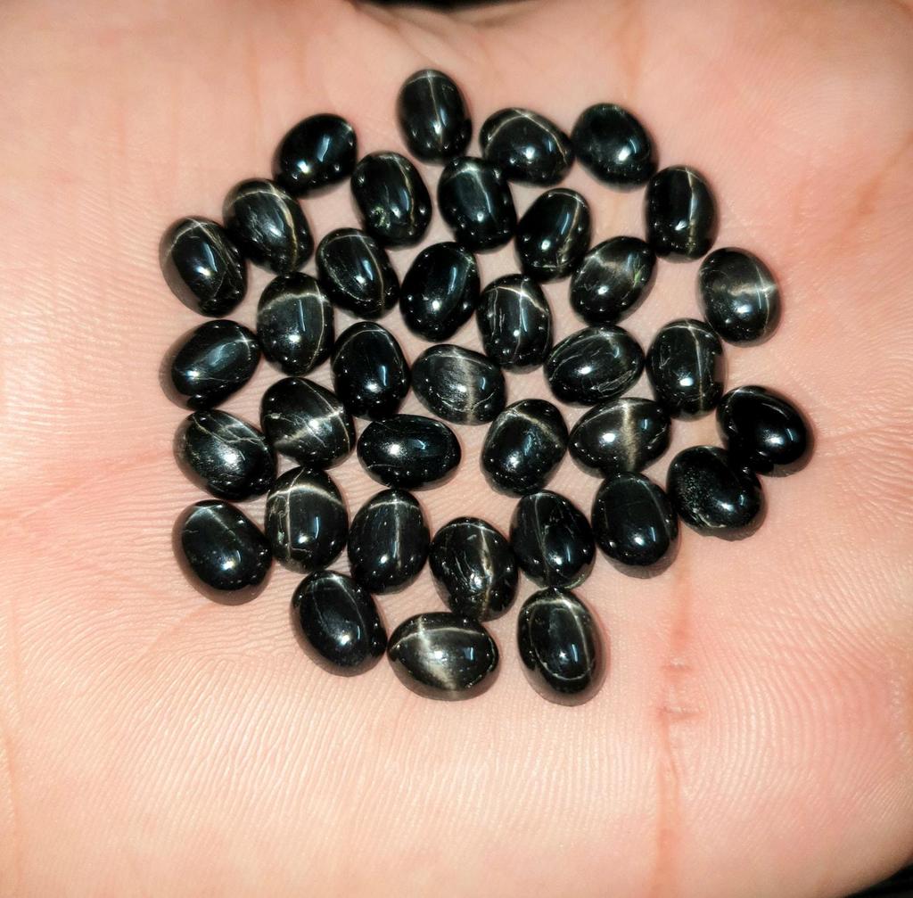 Natural Black Star Gemstone Oval Cabochon Lot, Oval Flat Back Gemstone, Loose Stone for Jewelry Making