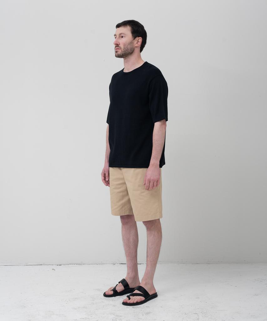 MANNERGRAM 100% Soft Cotton Rolling Edge Round Short Sleeve Knit Black