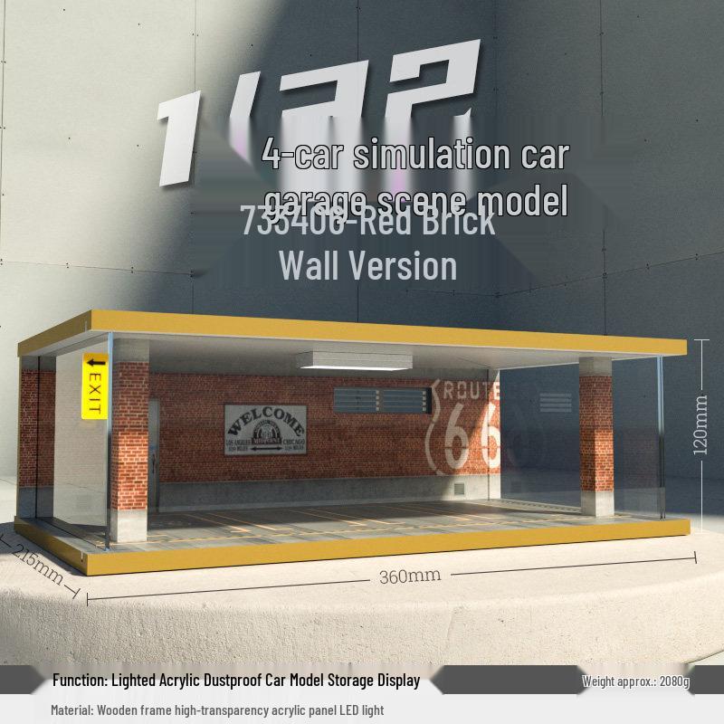 Wooden Car Model Garage with Lights - Cross-Border Simulation Dust Cover 1:32 Scene Ornaments.