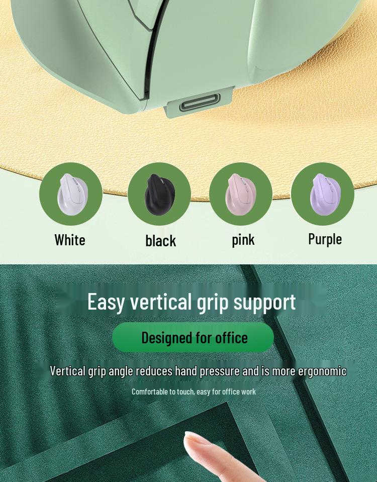 Ergonomic Wireless Bluetooth Dual-Mode Silent Vertical Mouse with Comfortable Grip for Convenient Office Use