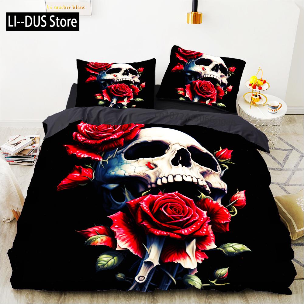 Grim Skull Bedding Set Cartoon Halloween Comforter Sets Double Queen King Twin Full Size Duvet Cover Set Kids Girls