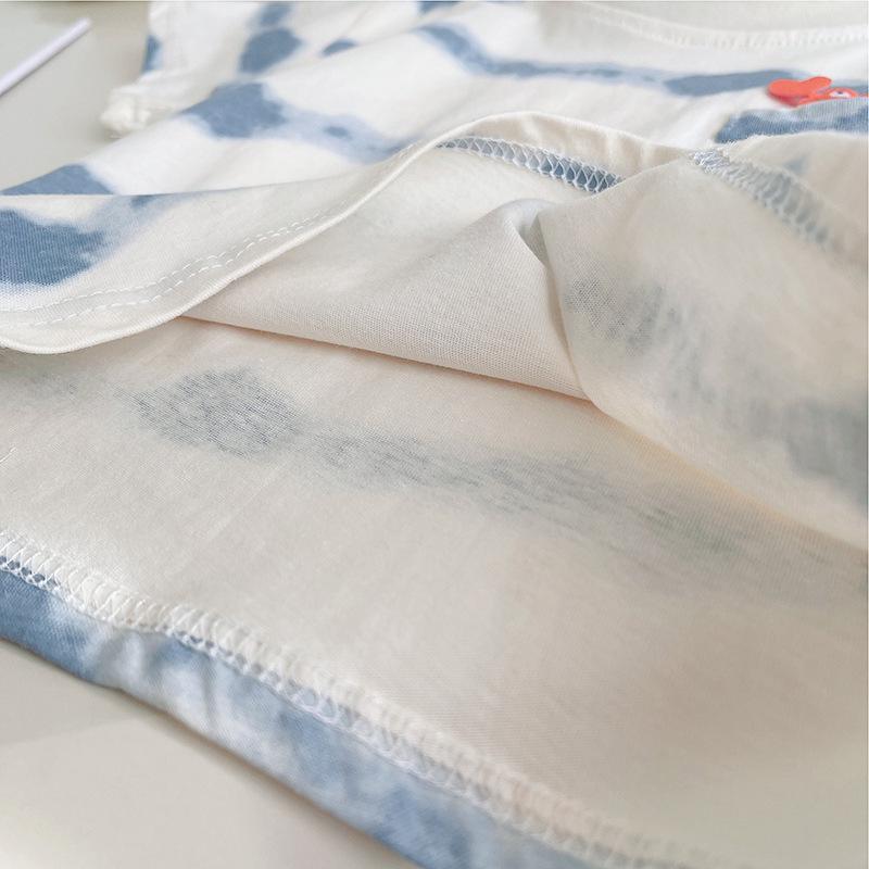 Children's Summer Short Sleeved Set with Korean Striped Printed T-shirt and Soft Denim Shorts Summer Two-piece Set