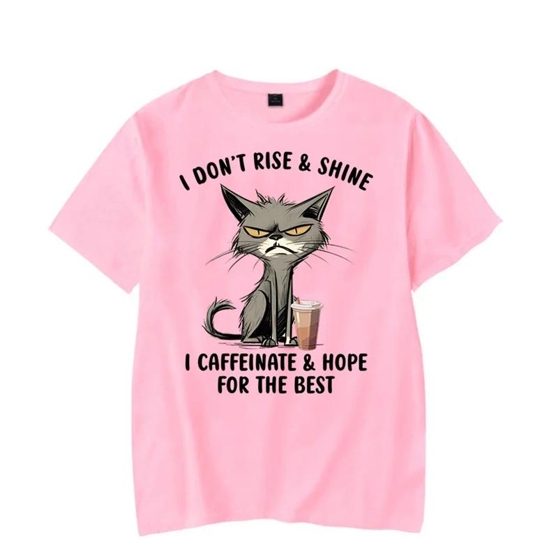 I Don’t Rise & Shine Graphic T Shirts Funny Cat Tshirt Black Tops Clothing Fashion Harajuku T-shirts WoBrand T-shirt