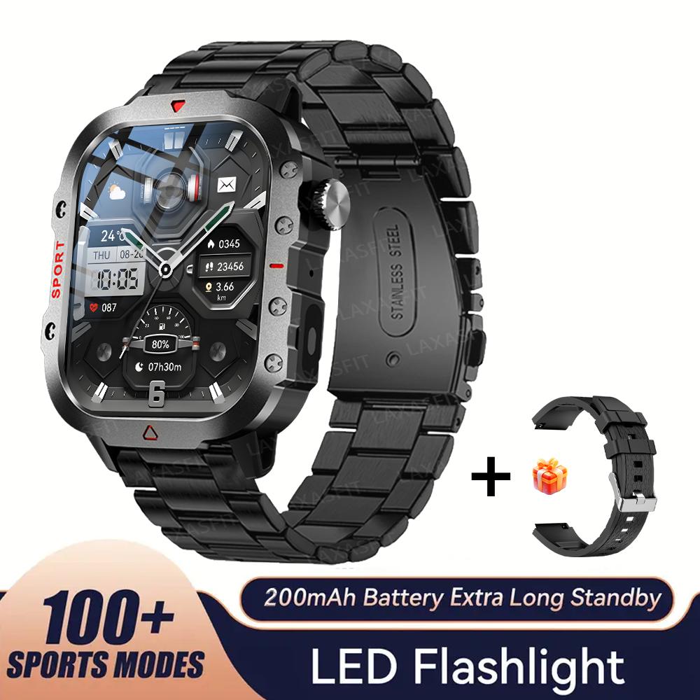 Outdoor-Sport Smartwatch 2,01 Zoll HD-Bildschirm LED-Taschenlampe Bluetooth Sprech-Smartwatch für Männer Frauen Weihnachtsgeschenke