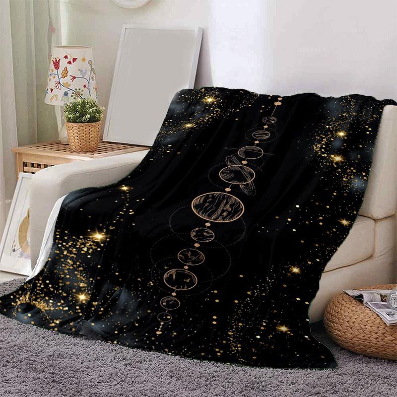 1pc Galaxy Moon Printing Lightweight Flannel Blanket, Comfortable and Warm Blanket, for Camping Sofa Bed and Couch Office, Suitable for Gift