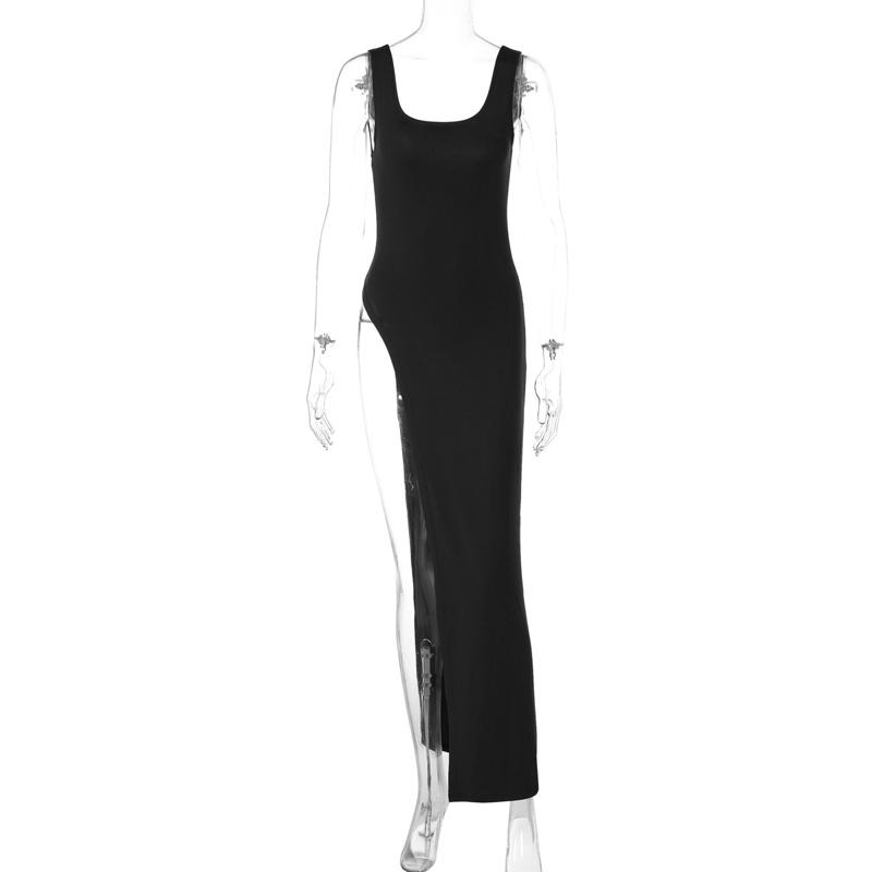 2025 Sexy Sleeveless Side High Split Dress Solid Backless Women Midi Dresses Summer Party Club Streetwear Clothes Y2K