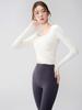 Women's Long-Sleeve Off-the-Shoulder Yoga Top with Built-in Bra - Slimming, Flattering Fit for Pilates and Fitness.