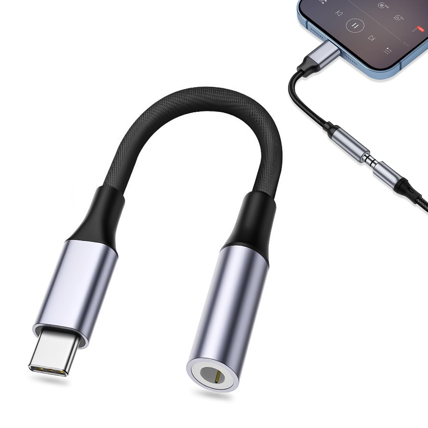 

Type C Earphone Jack Conversion Updated USB mm Sound Quality Compatible with Volume Support Earphone Jack Conversion Applicable to C and other devices