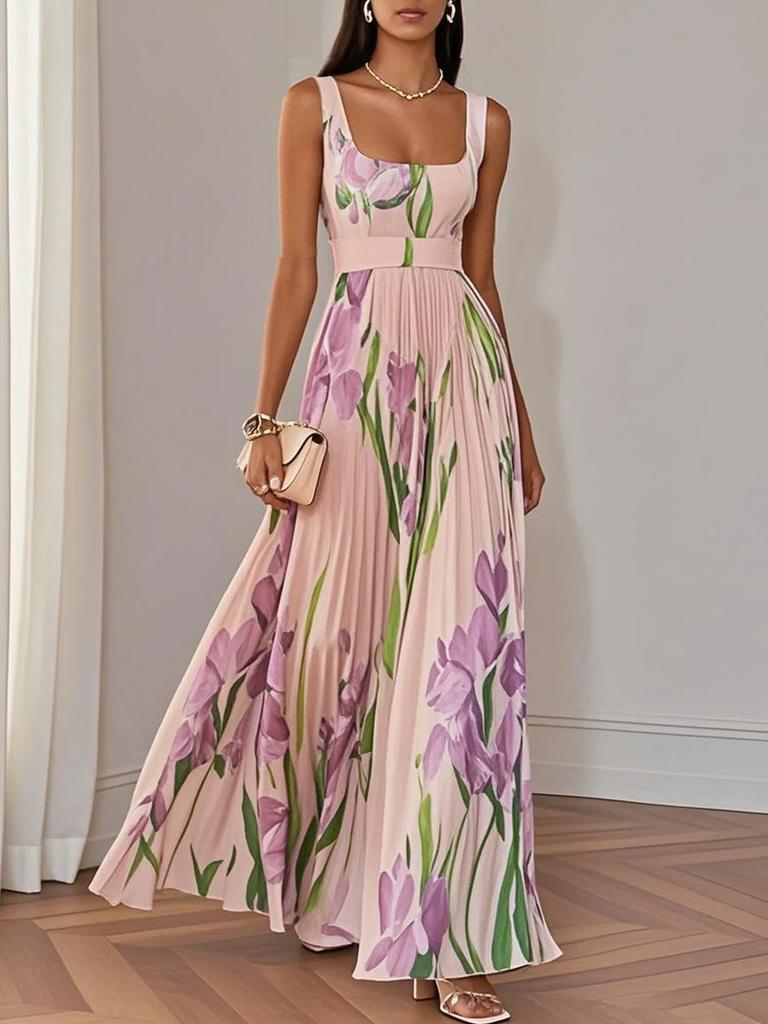Women's Strappy Digital Print Ruffled Floral Maxi Dress