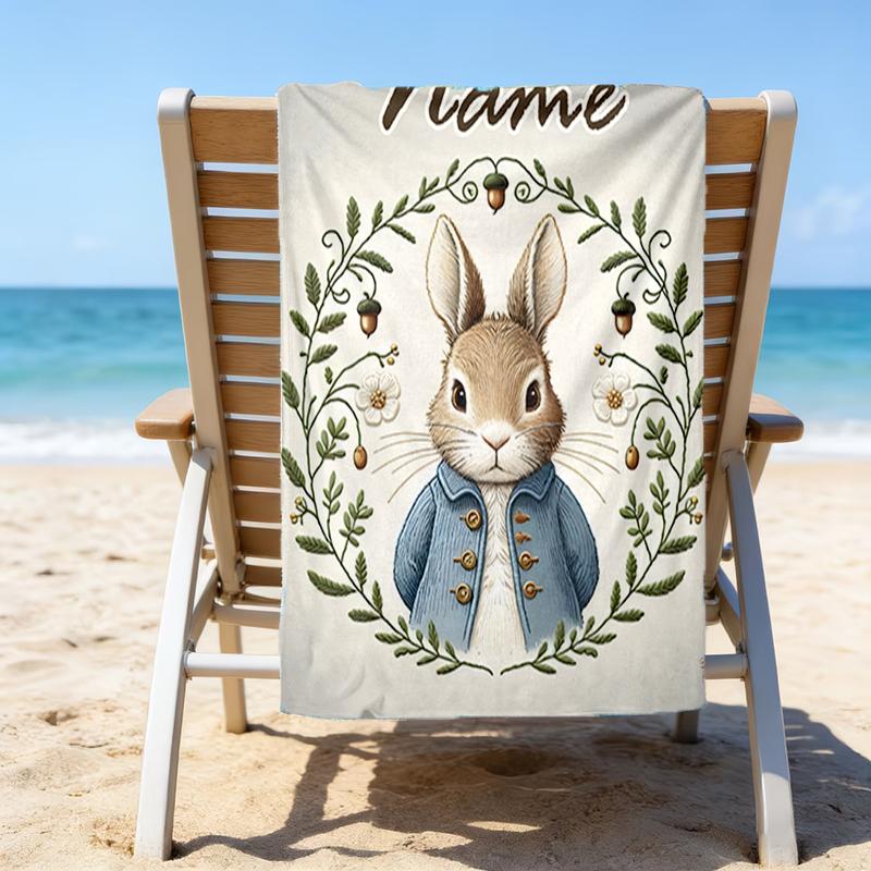1pc Peter Rabbit2 Beach Towel with Custom Name, Beach/Swimming/Bath/Picnic/Camping Towel, Suitable for Seaside Beaches