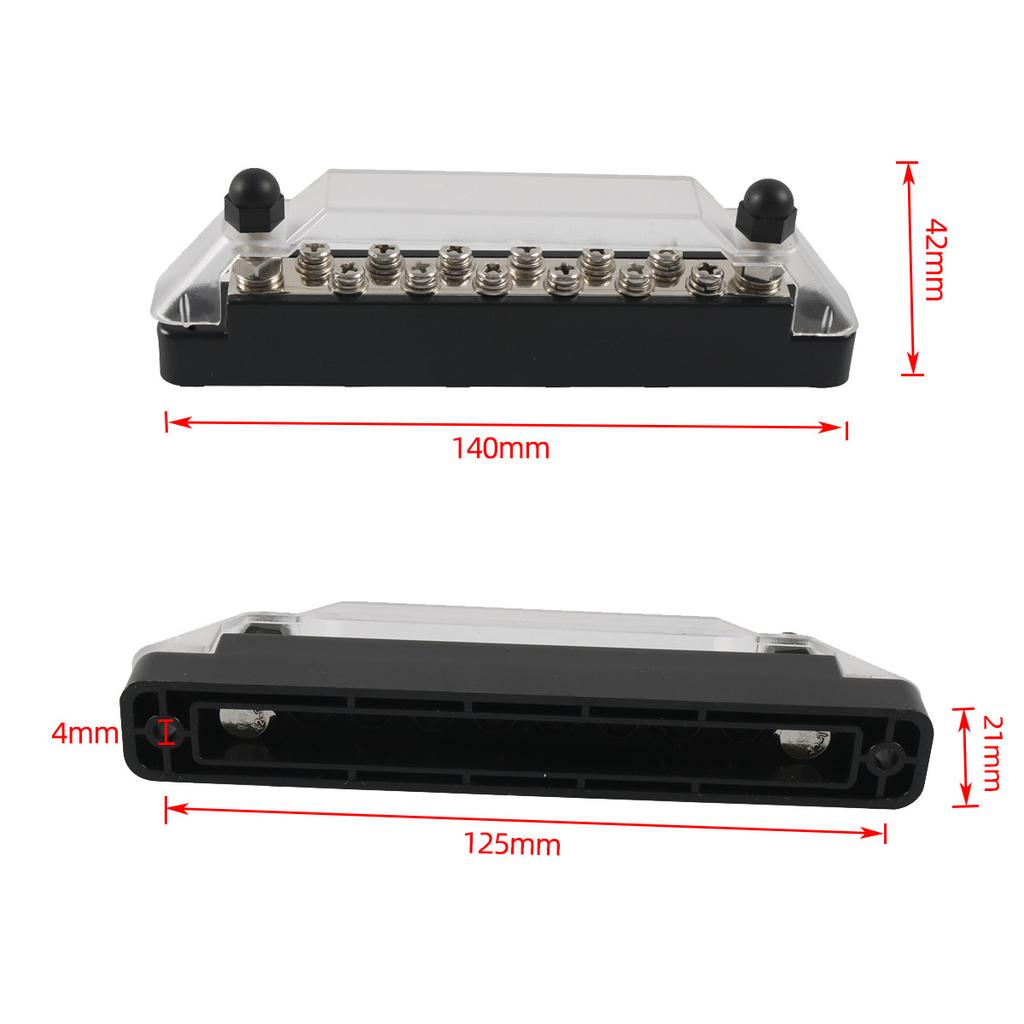 12V Power Distribution Block with 2x 1/4" (M6) Connector Bolts and 12x M4 (#8) Connection Screws Power Rail Connector Block Positive and Negative