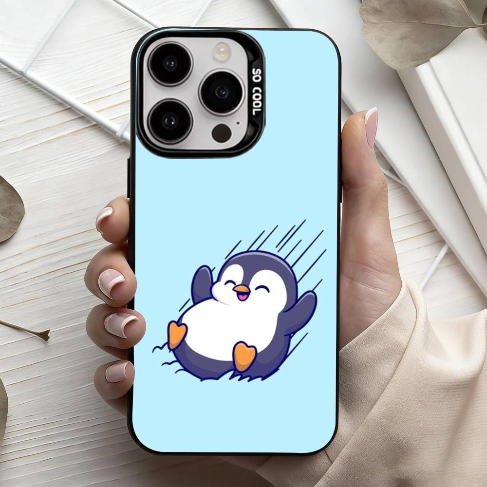 C-Cartoon-N P-Penguin   Phone Case For iPhone17,16,15,14,13,12,11 Plus,Pro Max Black Candy Silver Plated Cover