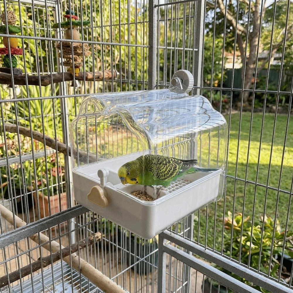 Large Capacity Bird Birdbath Feeder Transparent Splash Proof Parrot External Feeding Basin Hanging Drawer Design Bird Bath Cage
