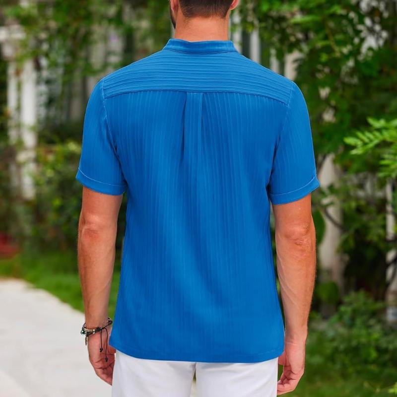 Nové pánské vintage bavlněné a lněné pruhované henley tričko s krátkým rukávem, volné
