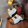 Suction film bottom double buckle with slippers summer new thick bottom heightening one-word drag casual versatile outer wear sandals women