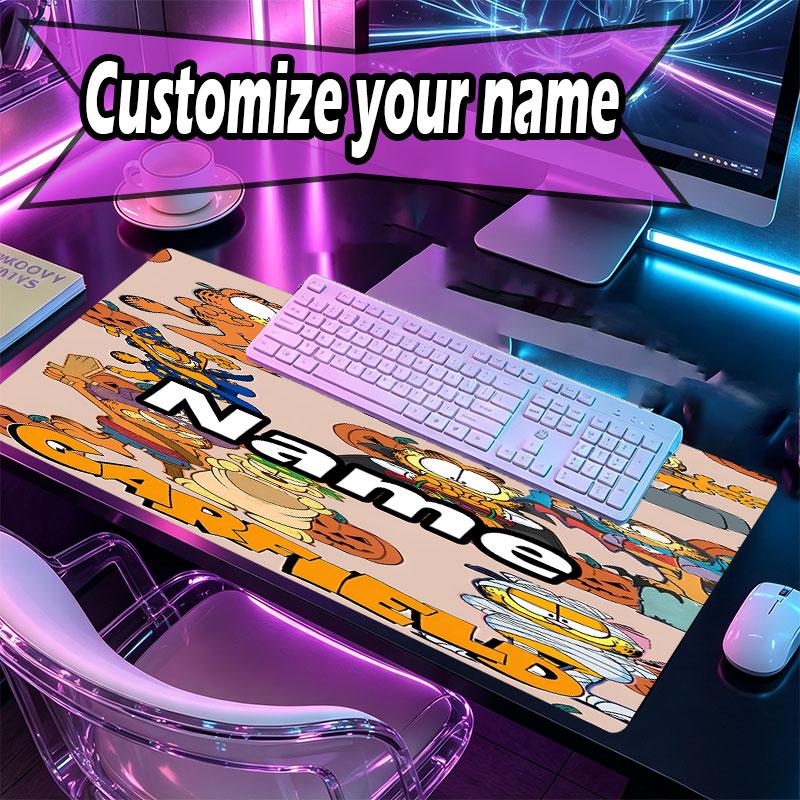 Custom Name Personalized Garfield Pattern Mousepad, Laptop PC Desk Mat, Decorative Desk Mat for Home Keyboard Pad Gift