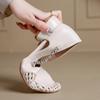 Summer New Style of Hollowed-out Shoes and Woven Sandals with Rhinestone Rough Heels